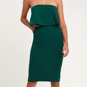 BNWT Lulus Lots of Love Emerald Green Strapless Midi Dress - size Small